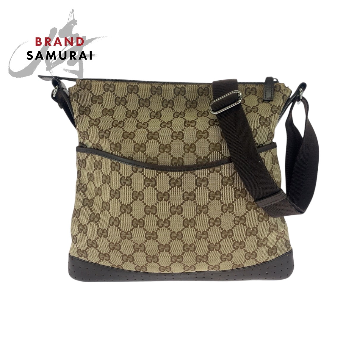 RARE GUCCI GUCCI beige brown silver hardware GG canvas 145857 shoulder bag sacoc