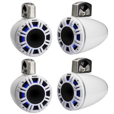 4x Kicker KMTCXL8 8" 500 Watts Peak Power White Tower LED System Speakers