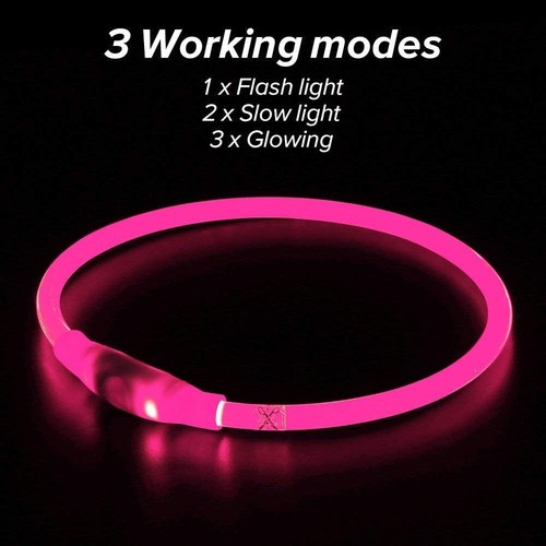 Flashseen LED Dog Collar, USB Rechargeable Glowing Lighted Up Pink - Picture 4 of 6