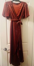Women's Long Soft and Coppery Dressy Maxi Wrap Dress Size M Excellent Pre-Owned