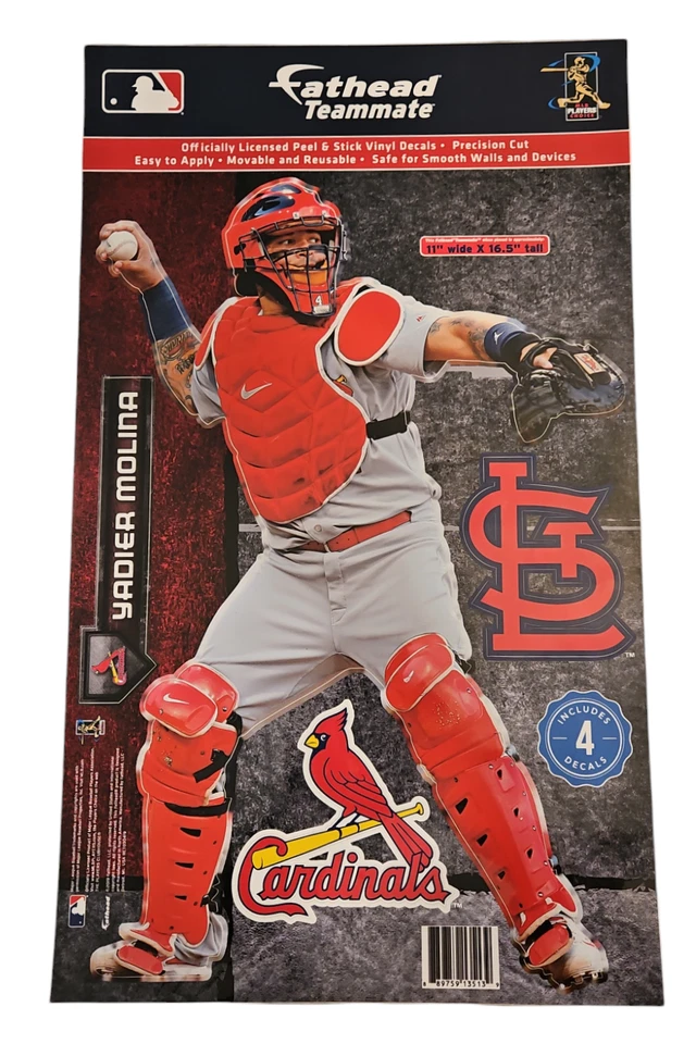 JUEGO DE CALCOMANÍAS CON LOGOTIPO DE YADIER MOLINA FATHEAD COMPAÑERO DE EQUIPO ST LOUIS CARDINALS 4 piezas 16,5" 2019 Foto 3 de 3