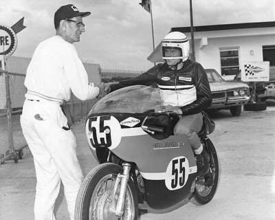 Henry Reiman Shakes Hands With His Son At Daytona 200 1968 OLD RACING PHOTO