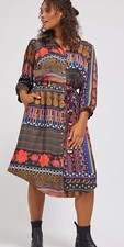 FARM RIO BY ANTHROPOLOGIE WOMEN'S CIELA MIDI SHIRTDRESS V NECK LONG SLEEVE SMALL