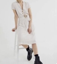 Urban Outfitters Natalie Linen Blend Cottage Core Drop Waist Dress Size Medium