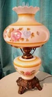Vintage MCM Jumbo Gone With The Wind Milk Glass Hurricane Table Lamp 3 way XL