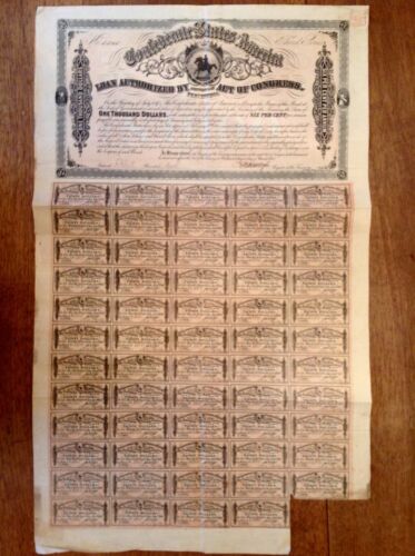 -1864 $1000 Third Series Confederate States of America -CSA Civil War Bond - Picture 1 of 2