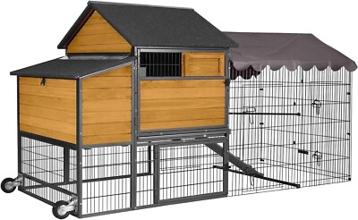 Aivituvin Mobile Chicken Coop 85'' Large All-Steel Frame Hen House Poultry Cage