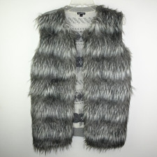 Hannah Women Vest Gray Faux Fur And Knit Nordic Fair Isle Size Large