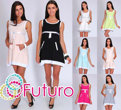 Party Minikleid mit Taschen & Reißverschluss ärmellos U-Ausschnitt Tunika Gr 8-12 FT1054