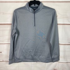 Hickey Freeman Top Mens M Gray Stripe 1/4 Zip Pullover Golf Long Sleeve Stretch