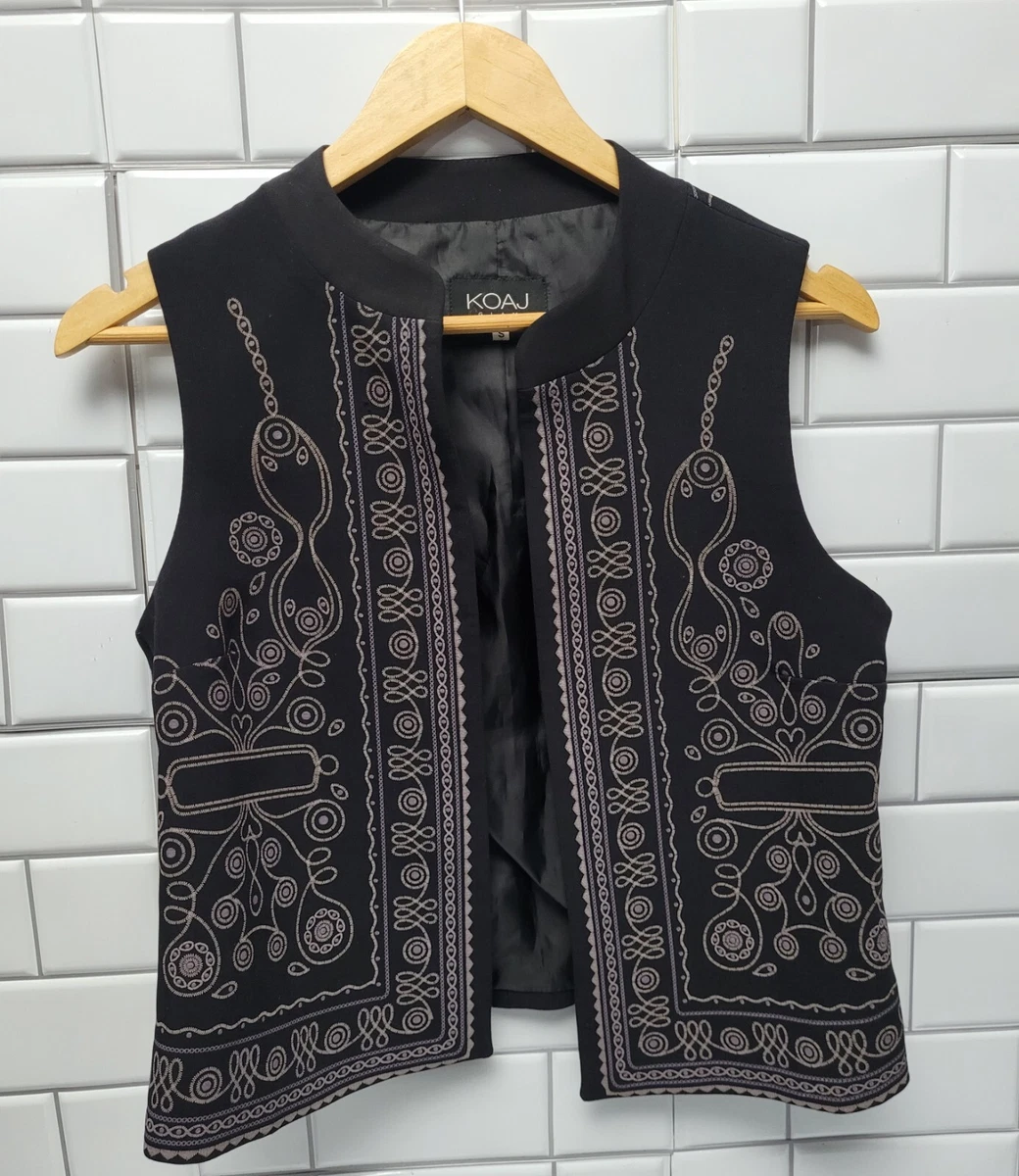 KOAJ GLAM Women s Collarless Vest Geometric Print Detail Color