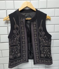 Koaj Glam Women’s Collarless Vest Geometric Print Detail Color Black Taupe Siz