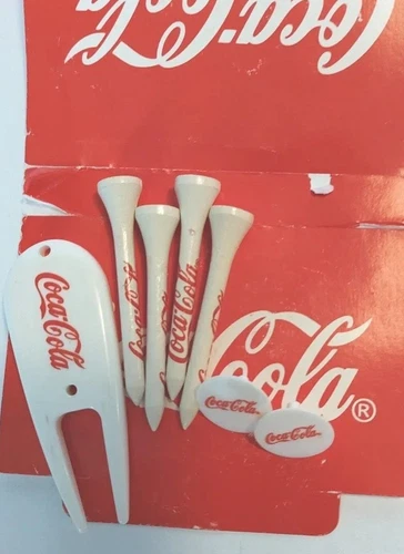 Vtg Coca-Cola Golf Tees & Markers Wooden 3packs of 4-1 is sealed Promotional