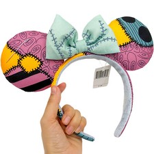Disney-Parks 2025 Nightmare Before Christmas Sally Minnie Ears Blue Bow Headband