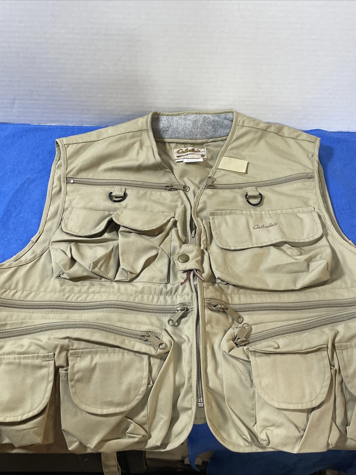 Cabela's Vest Mens L Cotton Full Zip Tactical Cargo Outdoor Gear Beige 56835