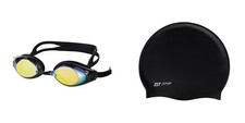 IST Anti-UV Polycarbonate Mirrored Adult Swim Goggles and Stretchy Swim Cap Set