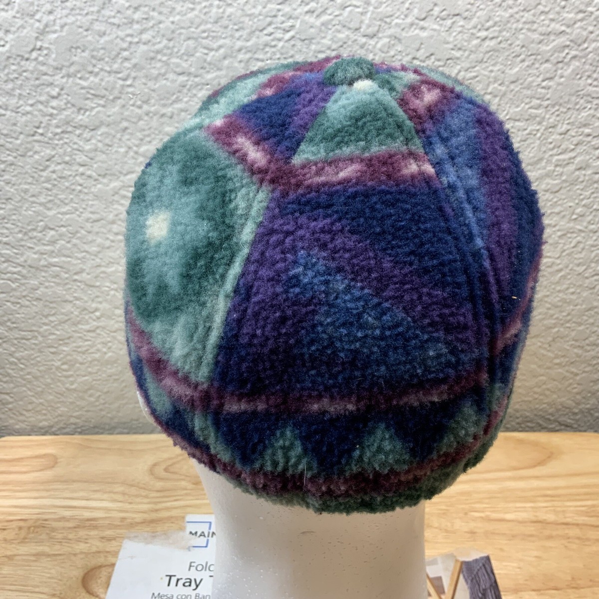 VINTAGE Columbia Hat Cap Fitted Adult Medium Blue Green Aztec Fleece Outdoor Men View 4