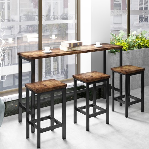 4PCS Bar Table Set Counter Height Dining Kitchen Breakfast Pub Table W/3 Stools