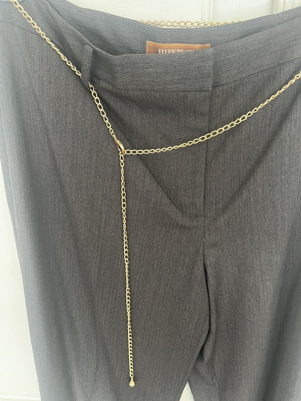 Ellen Tracy Womens Size 14 Dress Pants, Brown Pinstripe With Gold Chain Accent