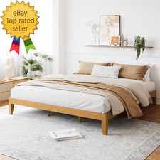 King Size Wood Platform Bed Frame-12 Inch Solid Wood Queen Bed Frame with Slat S