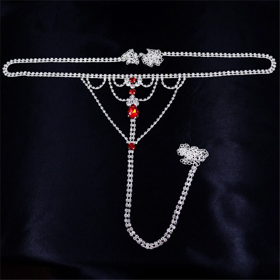 性感水钻丁字裤内裤银色红色白色身体链内衣内衣 — 第 4/4 张图片