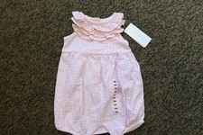 New Ralph Lauren Baby Girls Ruffle Bubble Romper - Size 6M - Pink / White