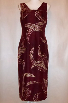 Mondi 100% Silk Burgundy Cream Black Sleeveless Formal Dress Sz 38 UK Sz 8 US