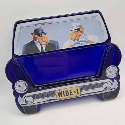 Vintage Joe Camel Wide-1 Double Sided Car Ashtray Cobalt Blue Glass