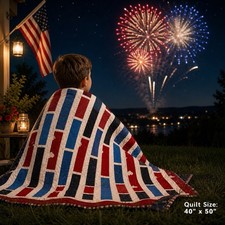 Handmade Patriotic Lap Quilt Throw Blanket Red White Blue 40 x50