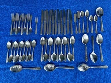 Ekco Silver Stainless Flatware Silverware Chevron EKS7 pattern 51 Pc Set Vintage
