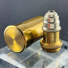 LEITZ WETZLAR 5 LENS MICROSCOPE BRASS + CANISTER zeiss antique vintage objective