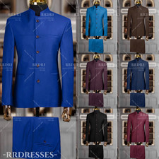 Formal Men's Suit Prom Wedding 2Pcs Business Groommen Royal Blue Black 2Pcs