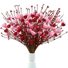 Valentine's Day Picks, 12 Pieces Artificial Pink Heart Shaped Berry Branches,...