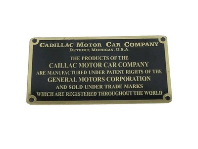 Data Plate For Vintage Car Cadillac Motor Car Company Brass #S64