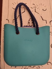 O bag borsa a mano donna turchese, manici corda blu, interno con zip