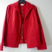 Chicos 1 Jacket Textured Blazer Open Front Womens Medium 8 Red Cotton Blend