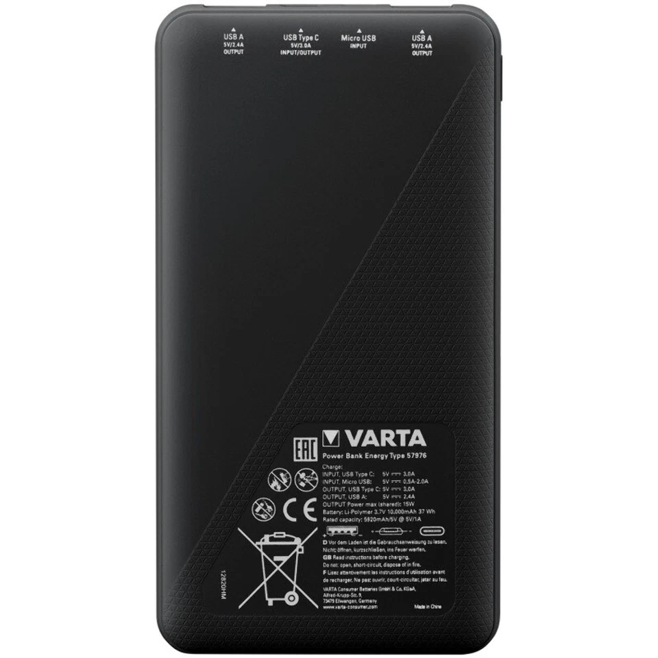 VARTA Power Bank Energy 57976 10000Mah USB Type C 3.0A IN Out 2 USB 2.4A New - Image 2 of 4