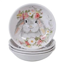 Sweet Bunny 4-Piece Seasonal Multicolored Earthenware 36 Oz. Soup Bowl Set (Serv