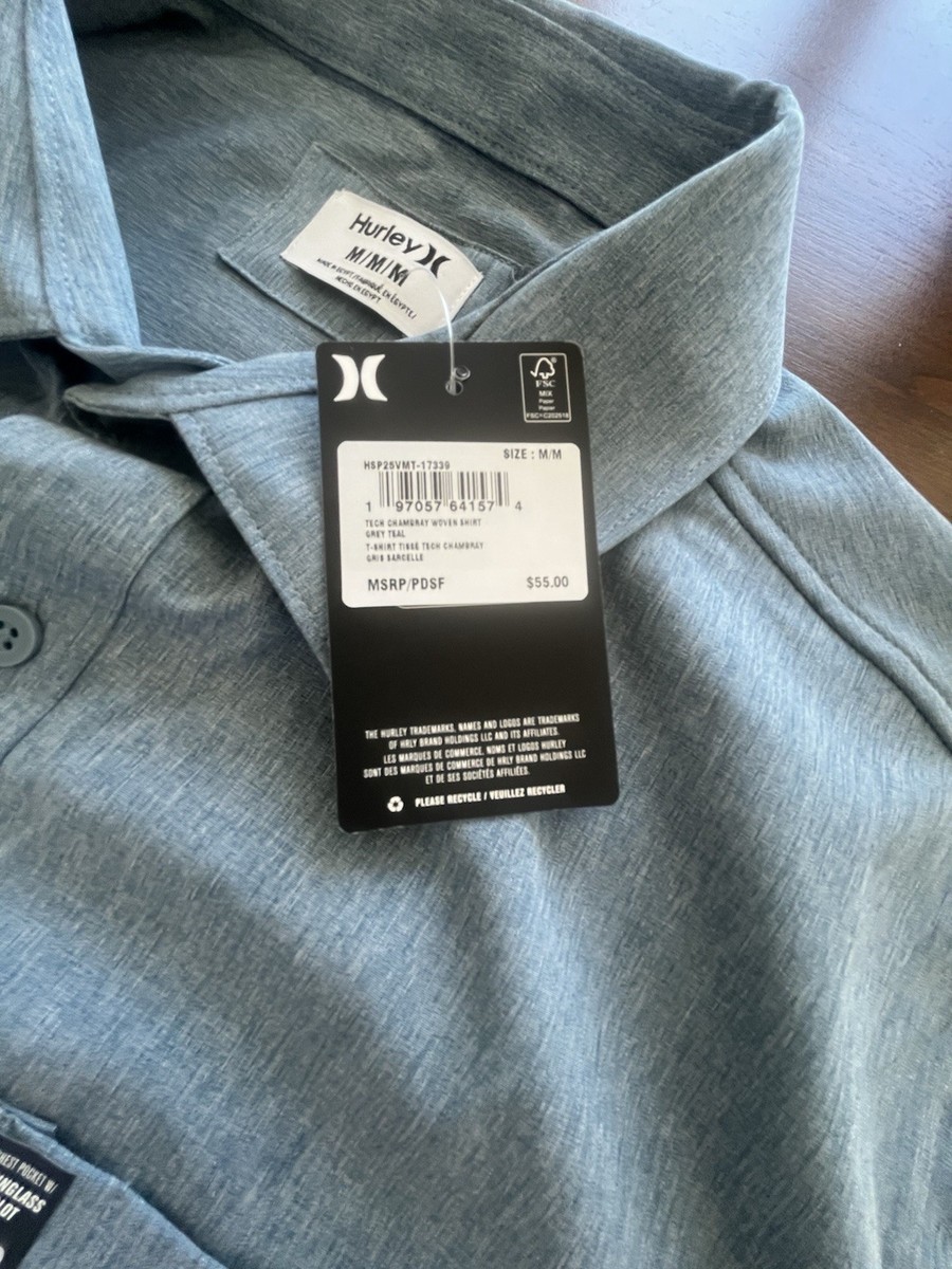 Hurley Men's Short Sleeve Button Up Shirt Blue Size M Medium NWT