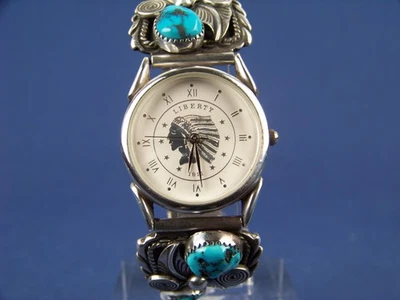 Eine getragene Sterling silber Uhr,  Armband Navajoa Zuni in Silber. Zustand Top - Bild 1 von 4