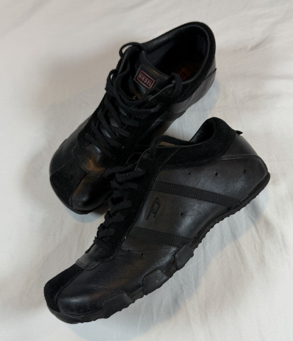 靴 Diesel square toe design leather shoes Diesel Evelyn Womens 9 All Triple Black Lace Up Sneakers Shoes