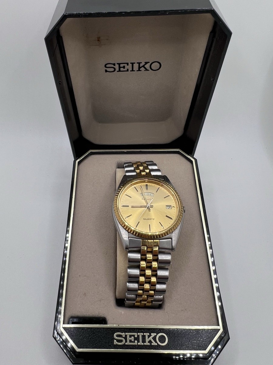 Vintage 90's SEIKO WATCH President Fluted Bezel Day Date At