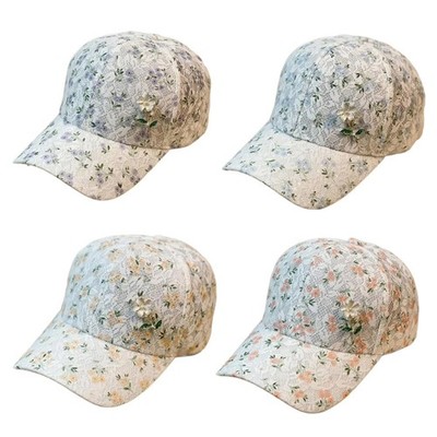Adult Baseball Caps for Travel Gathering Sunproof Girl Hat Lace Pattern Sun Hat