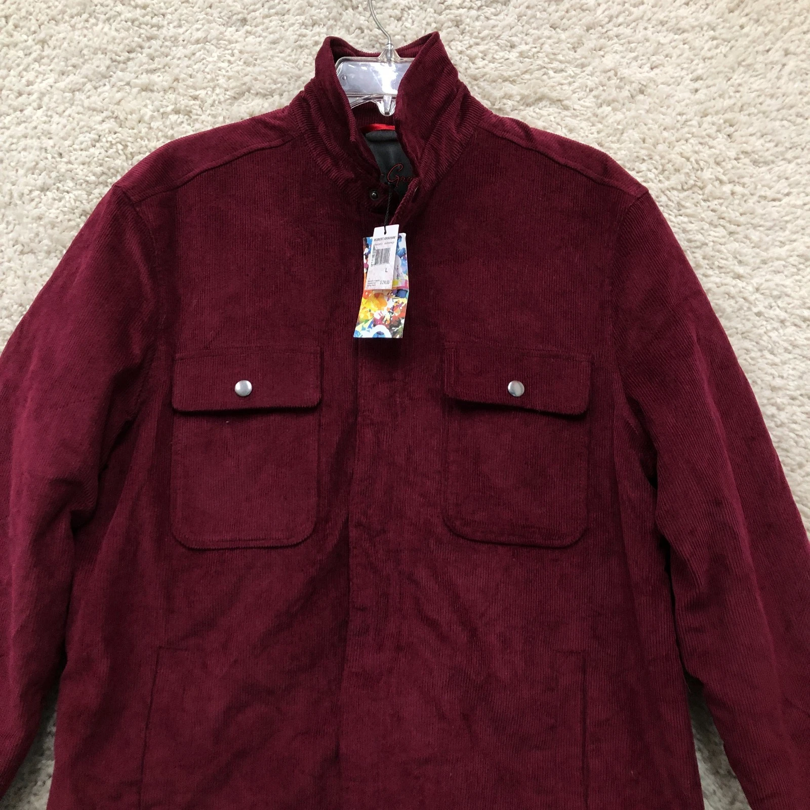 NEW Robert Graham Jacket Large Adult Red Burgundy Corduroy Quilted Lined Mens L image 2