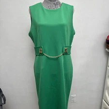 Halston Women's Sleeveless Crew Neck Solid Sheath Dress Green Size 14