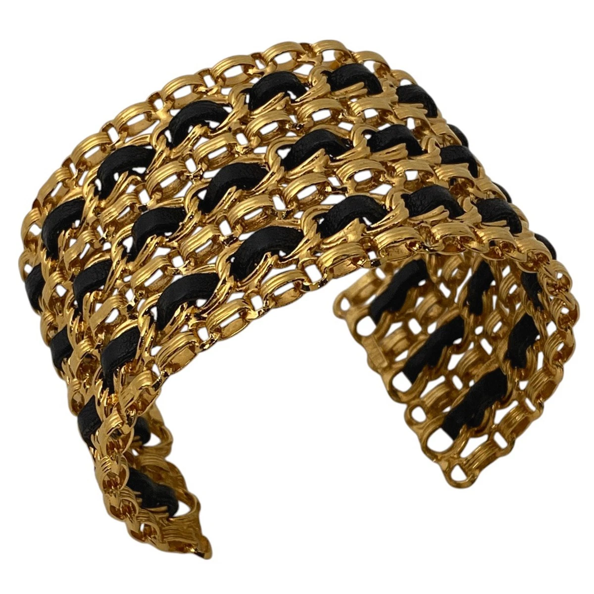 CHANEL Catena Braccialetto Pelle Braccialetto Placcato Oro Pelle Oro Donna