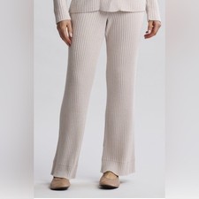 NEW Barefoot Dreams CozyChic Ultra Lite Lurex Rib Wide Leg Pant Chai Cream M