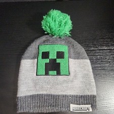 Minecraft Creeper Cap Hat Beanie One Size Grey Green PomPom Knit Video Game
