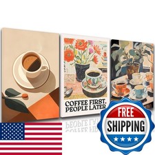 Vintage Coffee Kitchen Canvas Wall Art Set of 3 16x24 Inch Framed