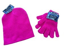 Pink Beanie Knit Hat  Gloves Girls Cold Weather Rugged Wear Brand New Soft Set